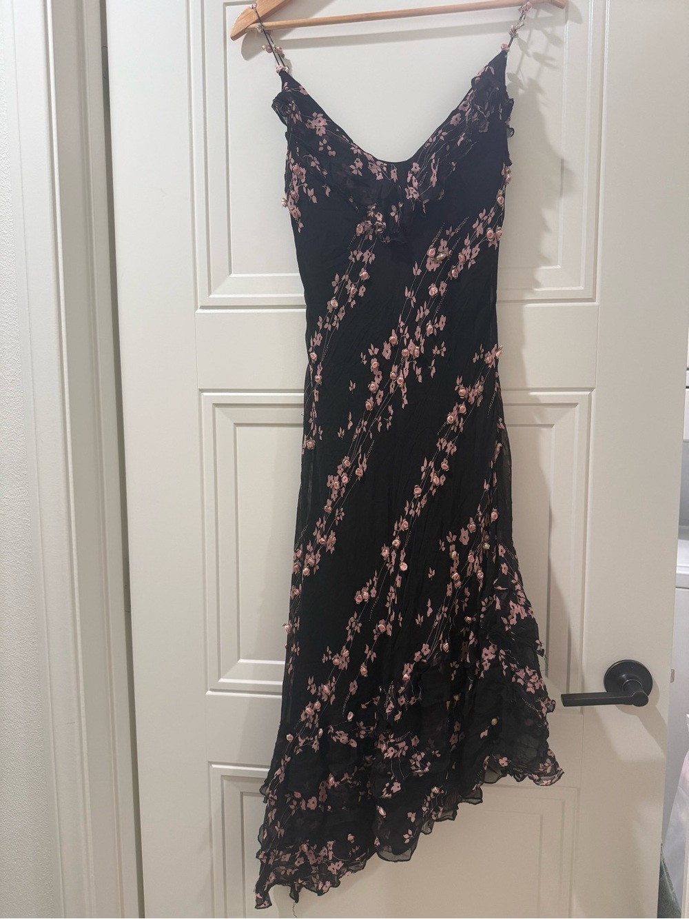 Dress Barn Black Midi Slip Dress with Pink Floral Print